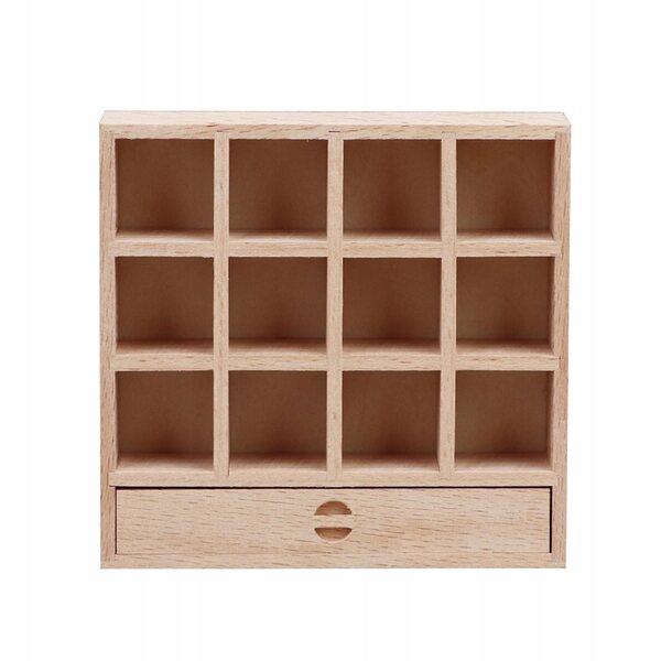 Miniatur-Holzschrank mit 12 Fächern für Puppen, Maßstab 1:12