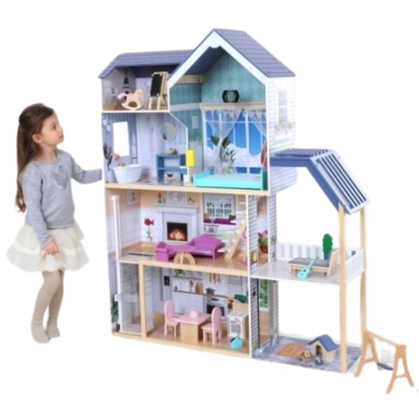 Cottage per bambole in legno 139 cm grande con 4 livelli, arredamento completo e accessori