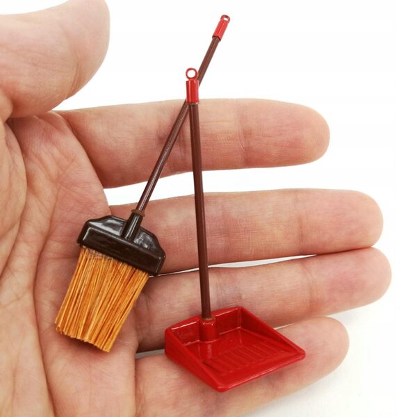 Miniatuur bezem en stofferset voor poppenhuis 1:12 schoonmaakaccessoires