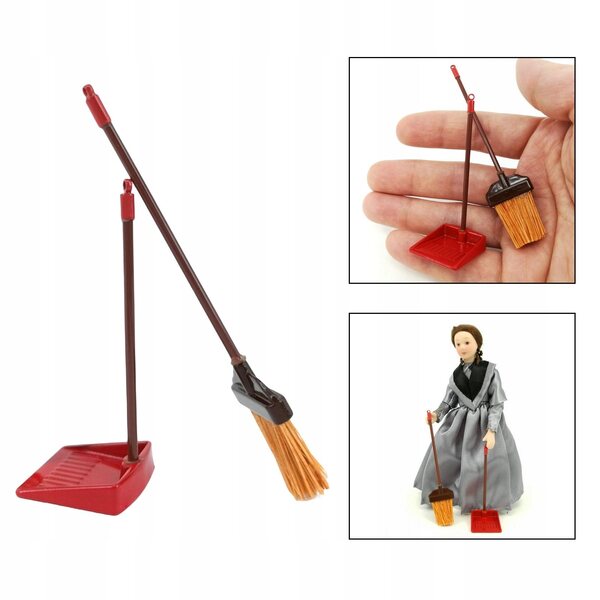 Miniatuur bezem en stofferset voor poppenhuis 1:12 schoonmaakaccessoires