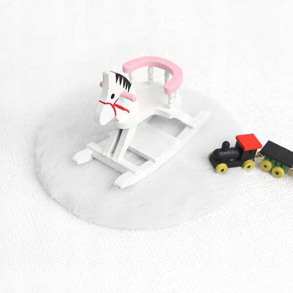 Mini tappeto in peluche per casa delle bambole scala 1:12 diametro 12 cm bianco