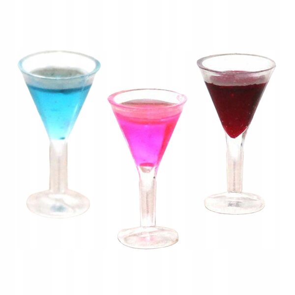 Set da 3 mini bicchieri cocktail decorativi in resina per casa delle bambole