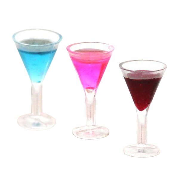 Set da 3 mini bicchieri cocktail decorativi in resina per casa delle bambole