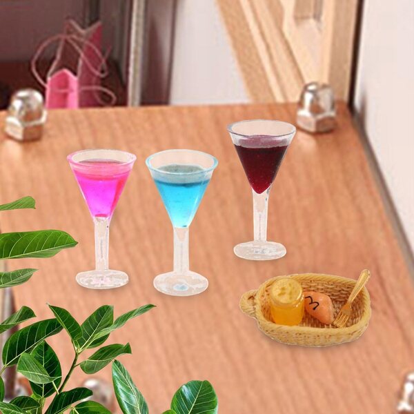 Set da 3 mini bicchieri cocktail decorativi in resina per casa delle bambole