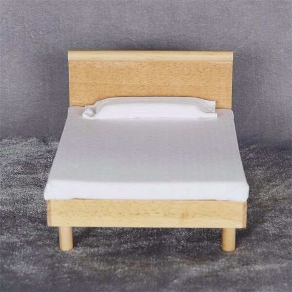 1:12 Puppenhaus Miniatur-Holzbett mit Stoff und Nachttisch