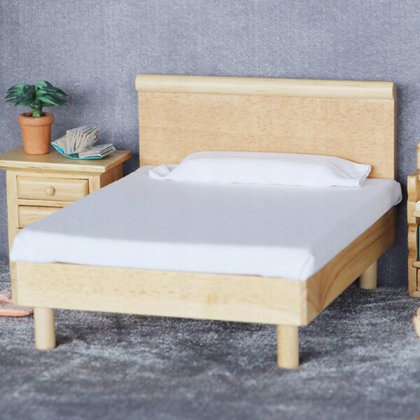 1:12 Puppenhaus Miniatur-Holzbett mit Stoff und Nachttisch