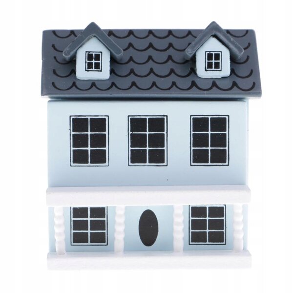 Miniatura Casa per Bambole 1:12 in Legno Blu con Porte e Tetto Apribili