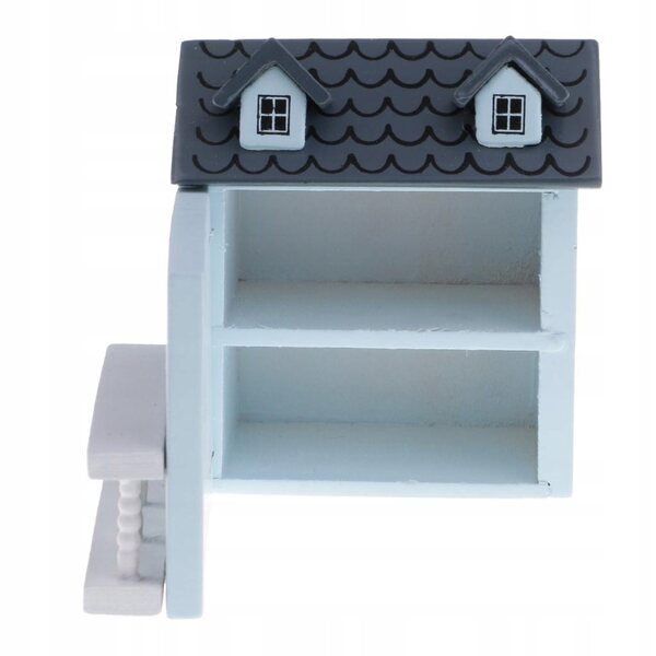 Miniatura Casa per Bambole 1:12 in Legno Blu con Porte e Tetto Apribili