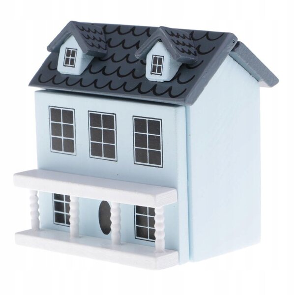 Miniatura Casa per Bambole 1:12 in Legno Blu con Porte e Tetto Apribili