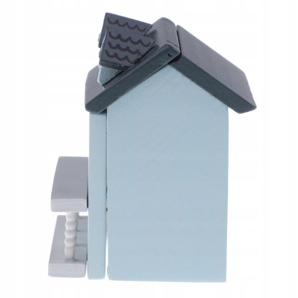 Miniatura Casa per Bambole 1:12 in Legno Blu con Porte e Tetto Apribili