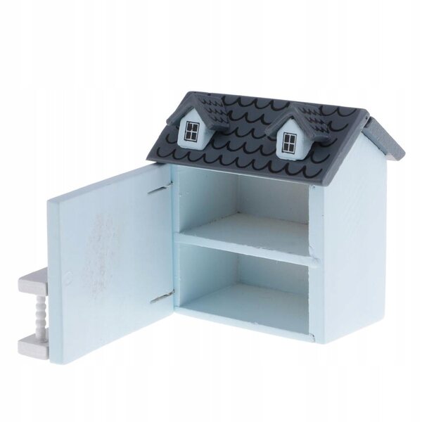 Miniatura Casa per Bambole 1:12 in Legno Blu con Porte e Tetto Apribili