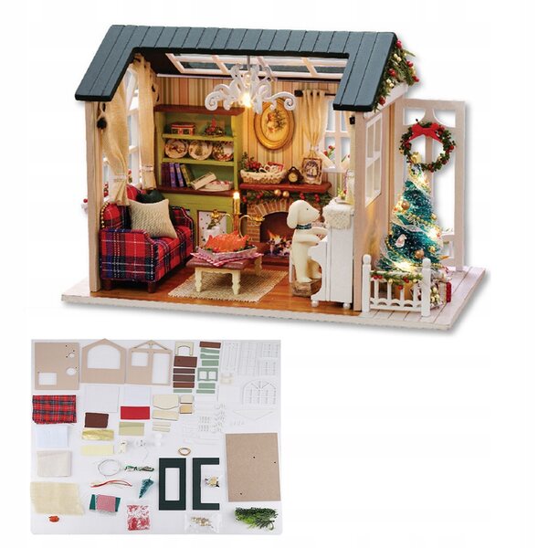 DIY-Miniaturhaus aus Holz mit LED, 3D-Modell zum Zusammenbauen für Kinder