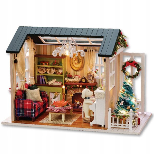 DIY-Miniaturhaus aus Holz mit LED, 3D-Modell zum Zusammenbauen für Kinder