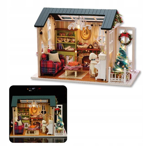 DIY-Miniaturhaus aus Holz mit LED, 3D-Modell zum Zusammenbauen für Kinder
