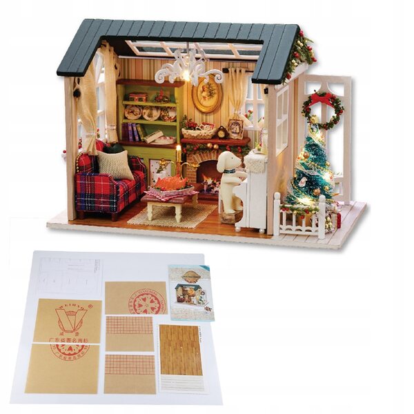 DIY-Miniaturhaus aus Holz mit LED, 3D-Modell zum Zusammenbauen für Kinder