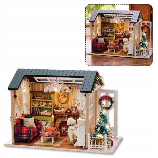 DIY-Miniaturhaus aus Holz mit LED, 3D-Modell zum Zusammenbauen für Kinder