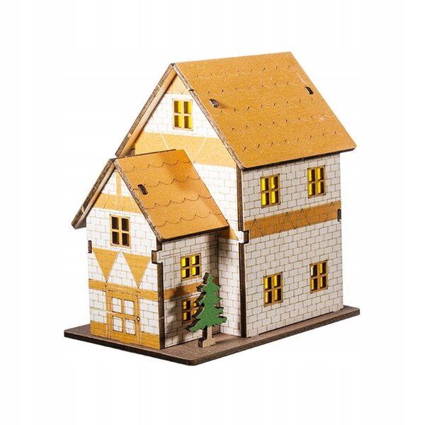 Miniatura casetta in legno con illuminazione decorativa 11x7,8x11,6 cm