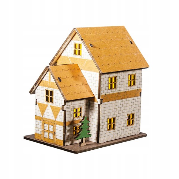 Maison miniature en bois avec éclairage décoratif 11x7,8x11,6 cm