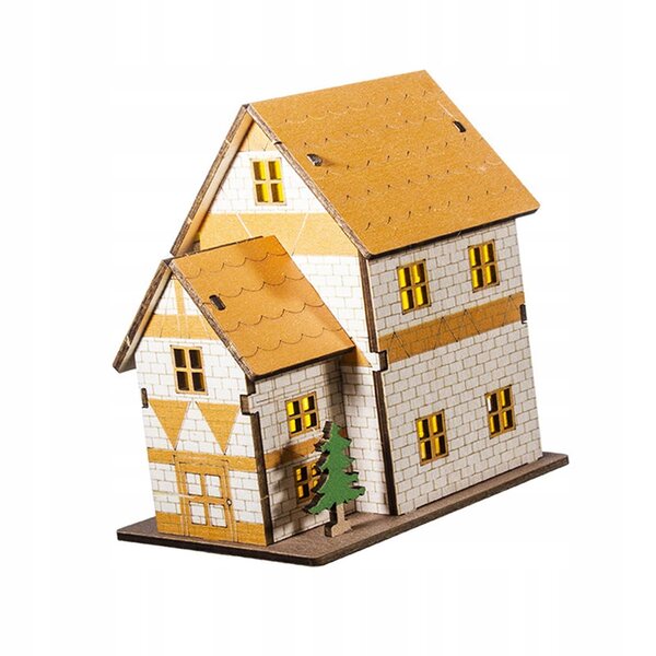 Maison miniature en bois avec éclairage décoratif 11x7,8x11,6 cm