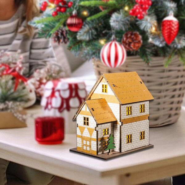 Maison miniature en bois avec éclairage décoratif 11x7,8x11,6 cm
