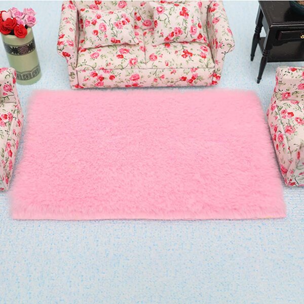 Mini tappeto rosa in peluche per casa delle bambole scala 1:12, accessorio decorativo