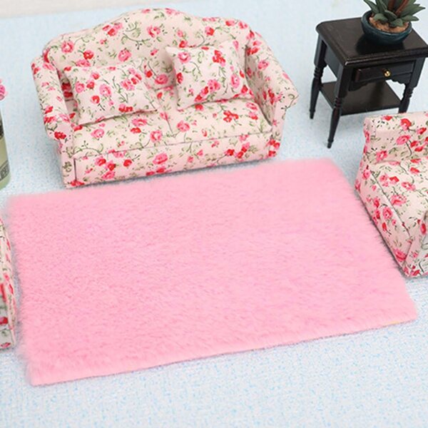 Mini tappeto rosa in peluche per casa delle bambole scala 1:12, accessorio decorativo