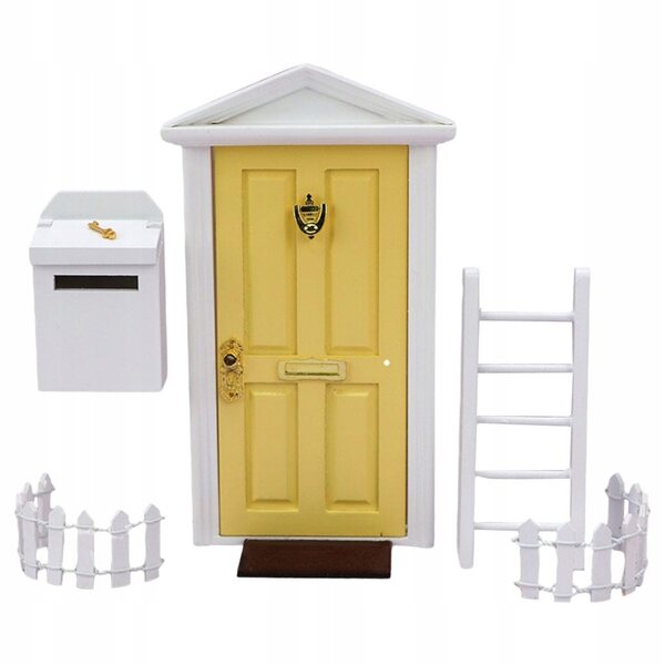Holztür und Zubehör Miniatur-Set für Puppenhaus 1/12 Gelb
