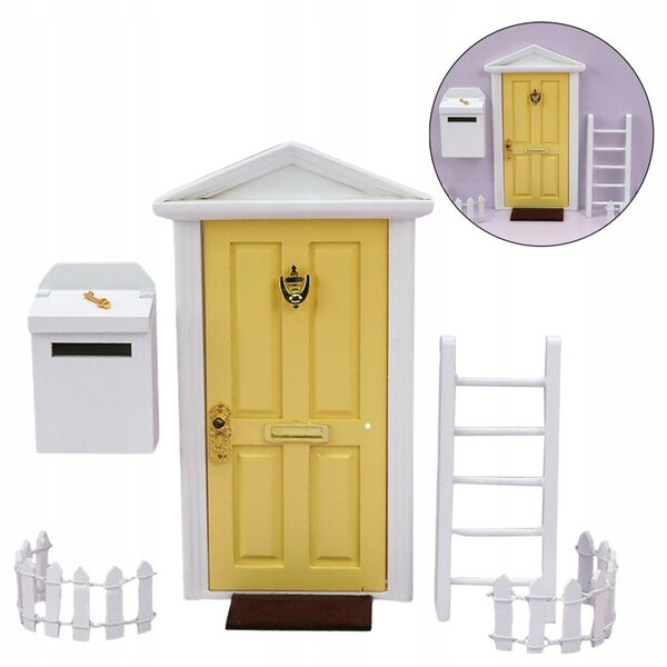 Holztür und Zubehör Miniatur-Set für Puppenhaus 1/12 Gelb
