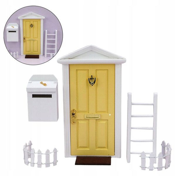Holztür und Zubehör Miniatur-Set für Puppenhaus 1/12 Gelb