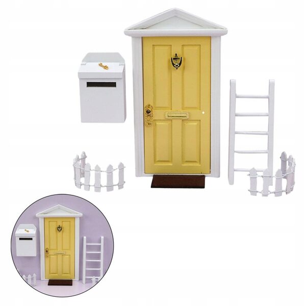 Holztür und Zubehör Miniatur-Set für Puppenhaus 1/12 Gelb