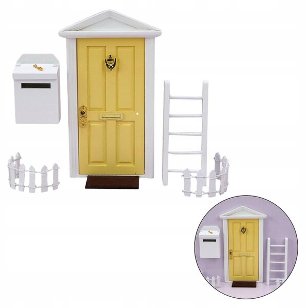 Holztür und Zubehör Miniatur-Set für Puppenhaus 1/12 Gelb