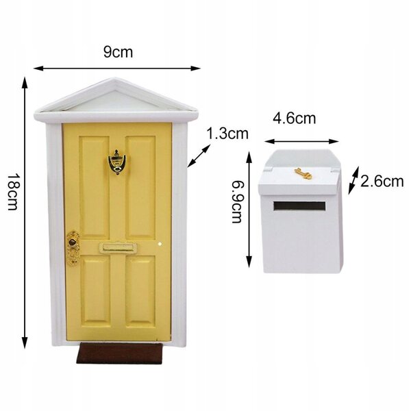 Holztür und Zubehör Miniatur-Set für Puppenhaus 1/12 Gelb