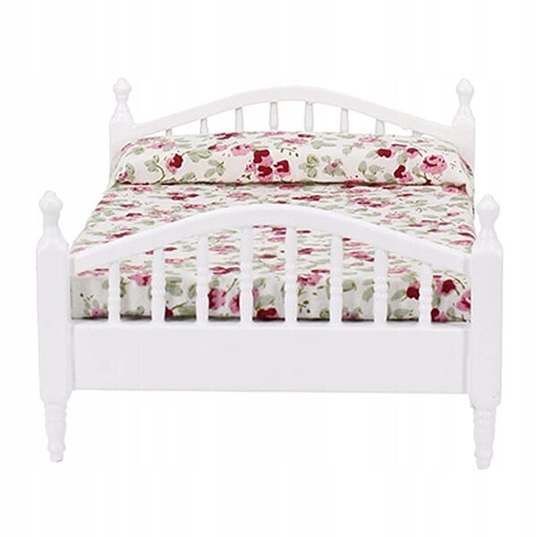 Letto matrimoniale miniatura in legno per casa delle bambole 1:12 16x11,7x7,3 cm