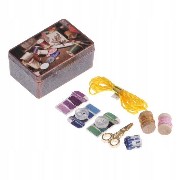 Set Miniature Strumenti da Cucito in Stile Vintage per Casa delle Bambole Scala 1:12