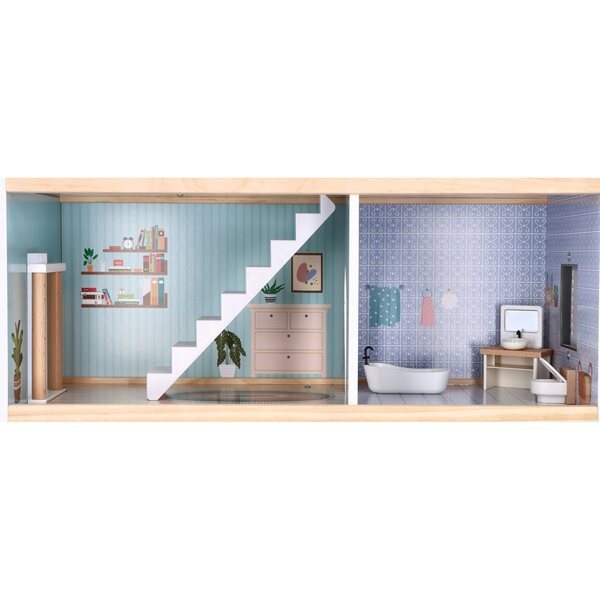 Dollhouse in legno XXL 81,5x26,5x71 cm con mobili e ascensore per bimbi 3+