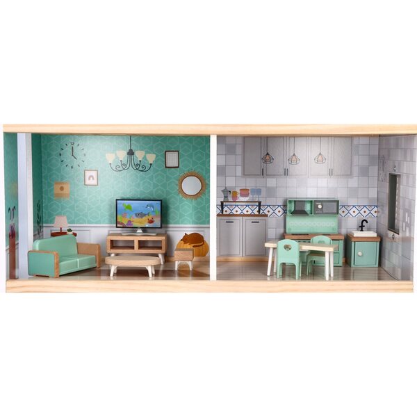 Dollhouse in legno XXL 81,5x26,5x71 cm con mobili e ascensore per bimbi 3+