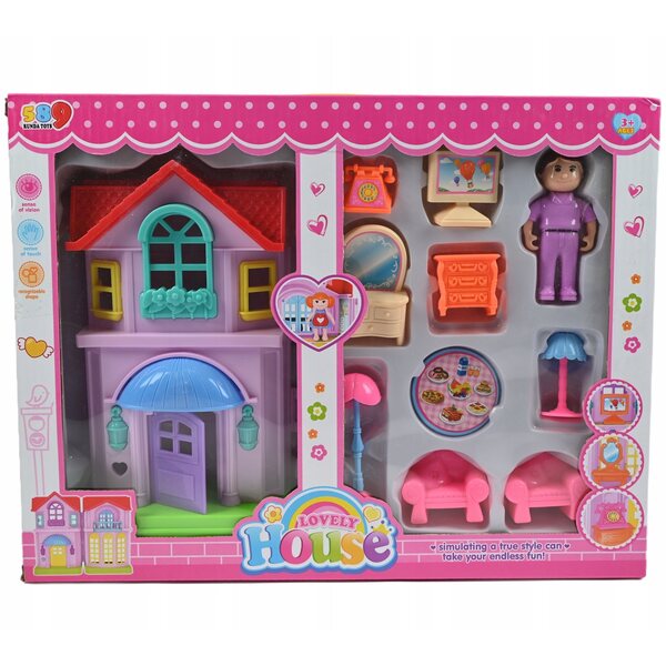 Cottage per bambole Midex con mobili e accessori, 2 pianoforti, dimensioni 17 cm