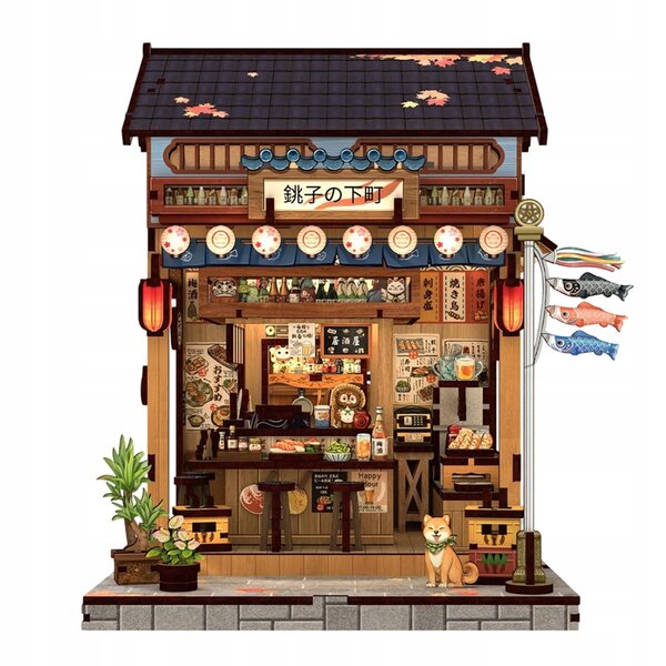 3D-Modell japanischer Miniatur-Izakaya aus Holz mit verstellbaren LED-Lichtern