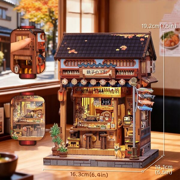 3D-Modell japanischer Miniatur-Izakaya aus Holz mit verstellbaren LED-Lichtern