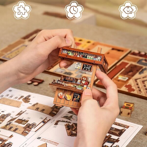 3D-Modell japanischer Miniatur-Izakaya aus Holz mit verstellbaren LED-Lichtern