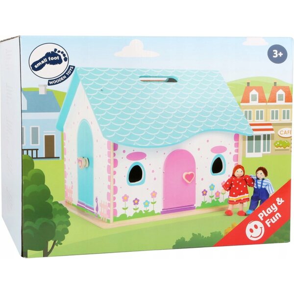 Ein Sara-Puppenhaus aus Holz mit Möbeln, tragbar und kreativ für Kinder