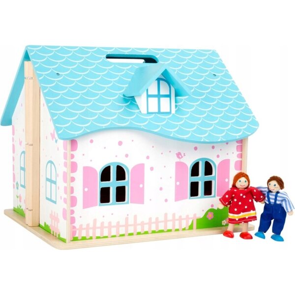 Ein Sara-Puppenhaus aus Holz mit Möbeln, tragbar und kreativ für Kinder