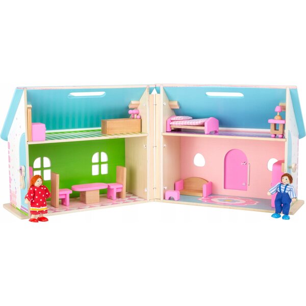 Ein Sara-Puppenhaus aus Holz mit Möbeln, tragbar und kreativ für Kinder