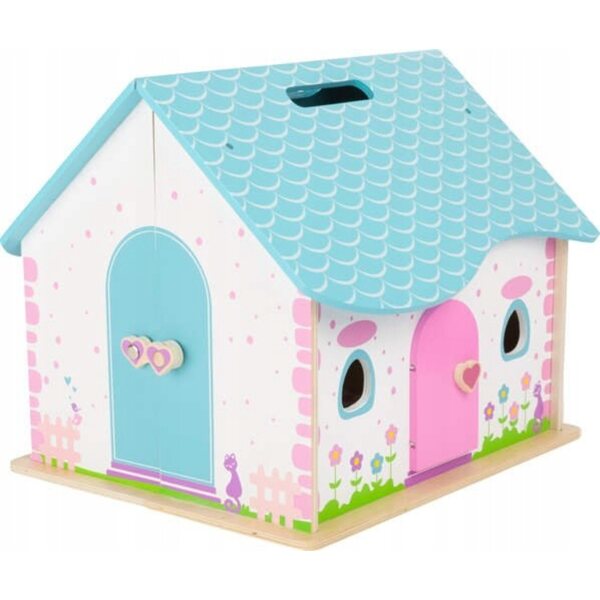 Ein Sara-Puppenhaus aus Holz mit Möbeln, tragbar und kreativ für Kinder