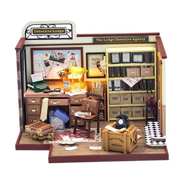 DIY-Kit Miniaturhaus aus Holz mit Lichtern und Möbeln für Erwachsene und Sammler