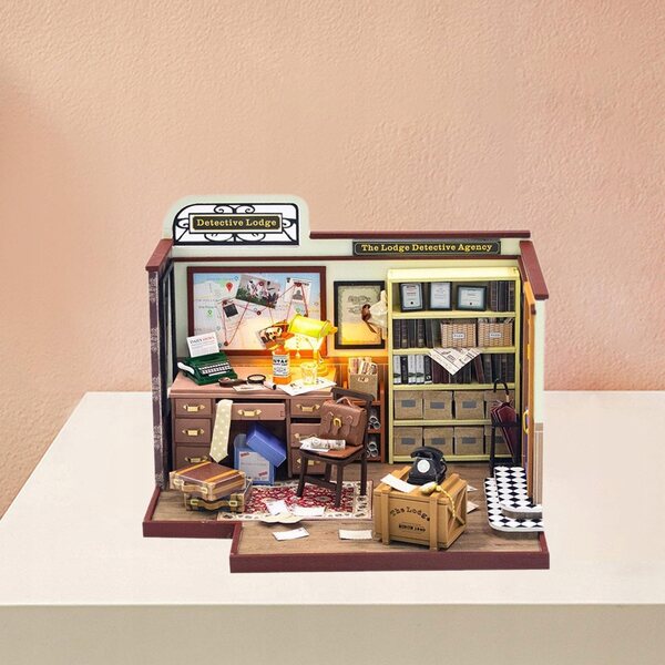 DIY-Kit Miniaturhaus aus Holz mit Lichtern und Möbeln für Erwachsene und Sammler