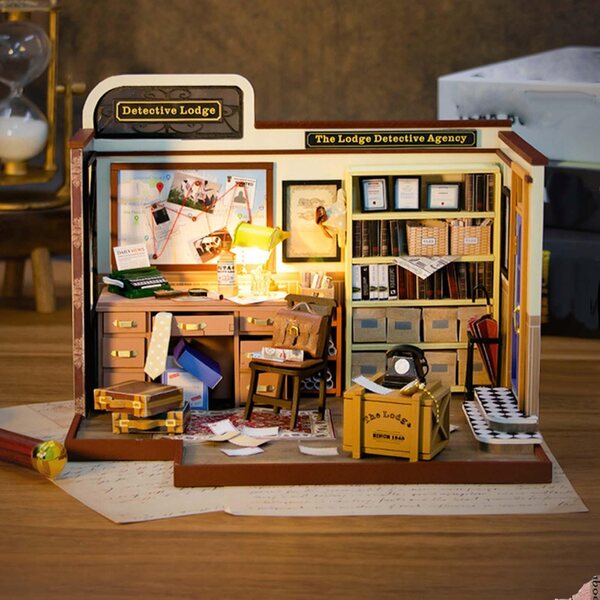 DIY-Kit Miniaturhaus aus Holz mit Lichtern und Möbeln für Erwachsene und Sammler