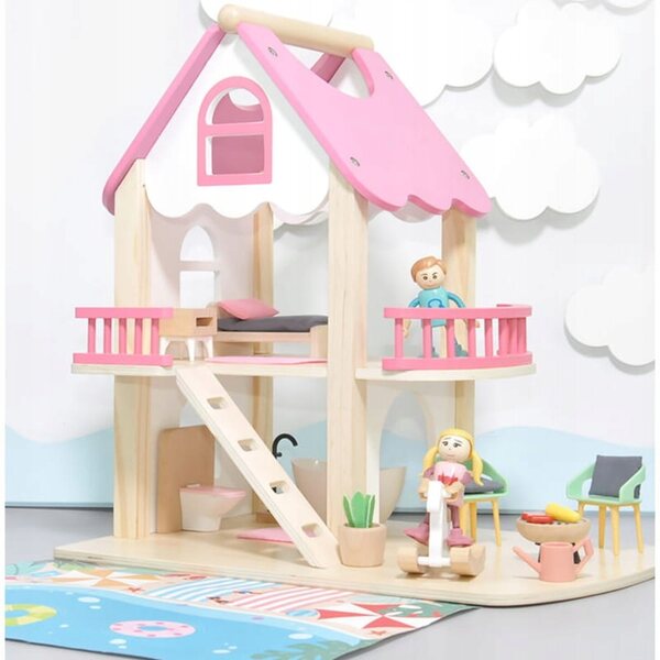 Habarri-Holzpuppenhaus 37,5 cm mit Möbeln und Zubehör