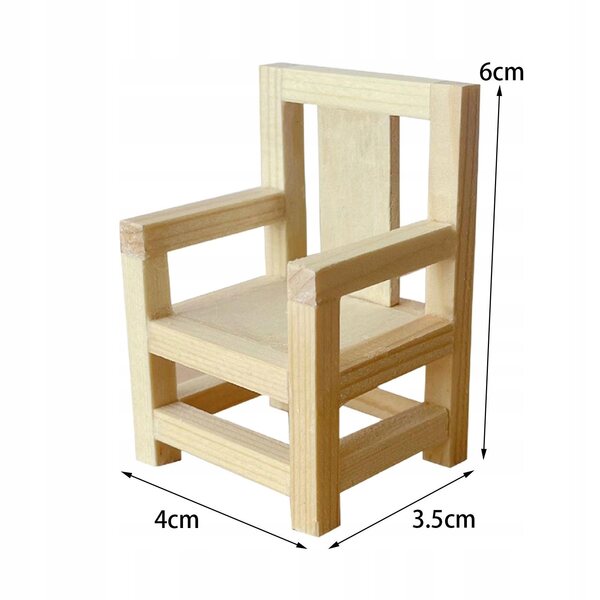 Fotel Holzminiatur für Puppenhaus, dekoratives Zubehör, 4 x 3,5 x 6 cm