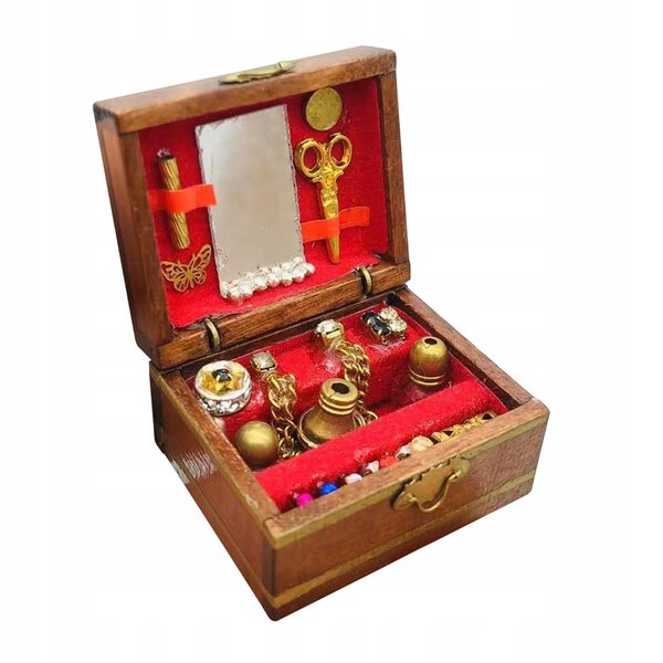 Miniatura scrigno vintage in legno per casa delle bambole 1:12, dimensioni 3.5x2.8x2cm